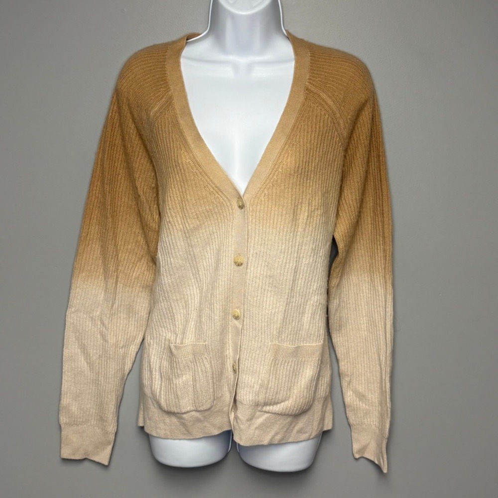 NWT Naadam Wool Cashmere Minimalist Neutral Ombre Ribbed Light Cardigan Sz L